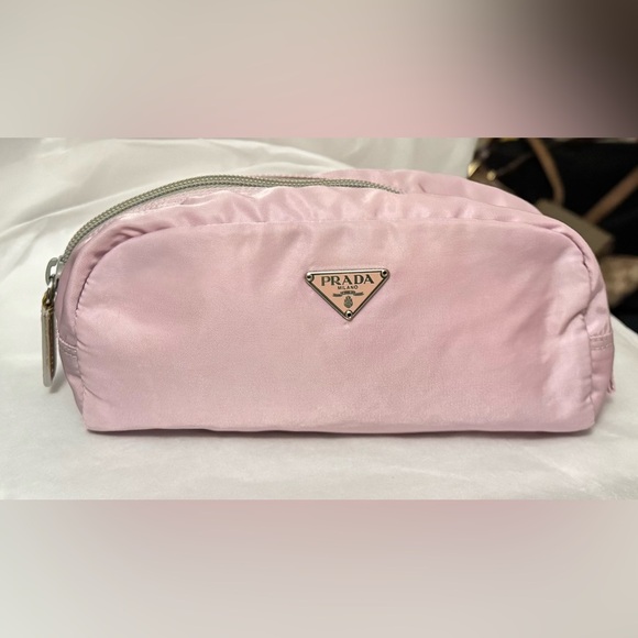 Prada AUTHENTIC Tessuto Nylon Baby Pink Logo Triangle Pouch Cosmetic Makeup Bag - Picture 3 of 16